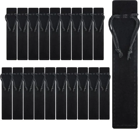 20 etui in velluto con cordoncino - nero - borsa per matite e pennarelli astuccio per pennarelli
