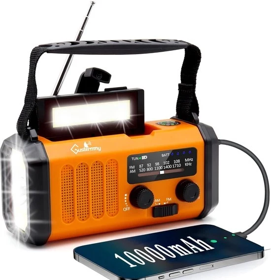 Radio di Emergenza - Radiorecezione Portatile - Lampada da Tasca - Radio di Emergenza - Radio Opwindabile Specifica tecnica: - Frequenze di ricezione: - Potenza di trasmissione: - Durata della batteria: - Dimensioni: - Peso: