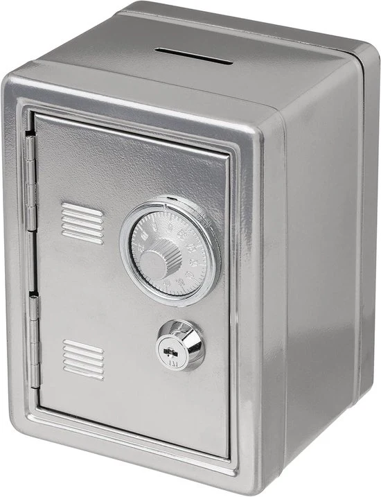 Cassa di risparmio sicura - 1 pezzo - argento - metallo verniciato - 16 x 11,5 x 10 cm