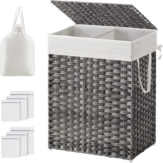 Wastino 90 litri - 2 cassetti - cassetti rimovibili - tessuto rotano sintetico a mano - per camera da letto, bagno e lavanderia - grigio
