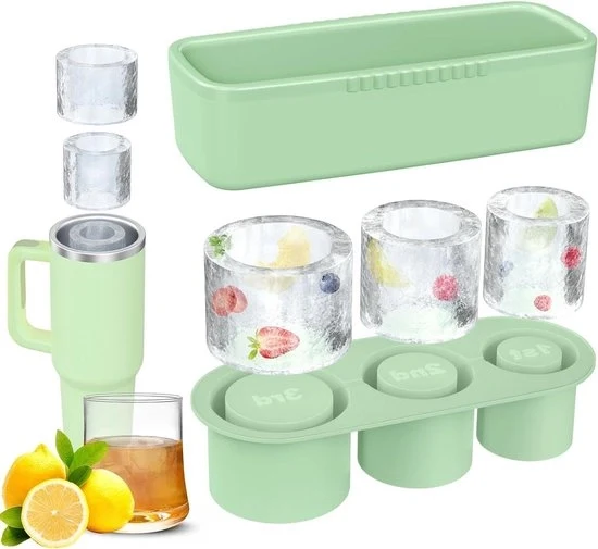Forma a cubo di 3 pezzi cilindri di silicone vuoti per formare i cubetti di ghiaccio con coperchio - per congelatore ghiaccio drink succo whisky cocktail - verde