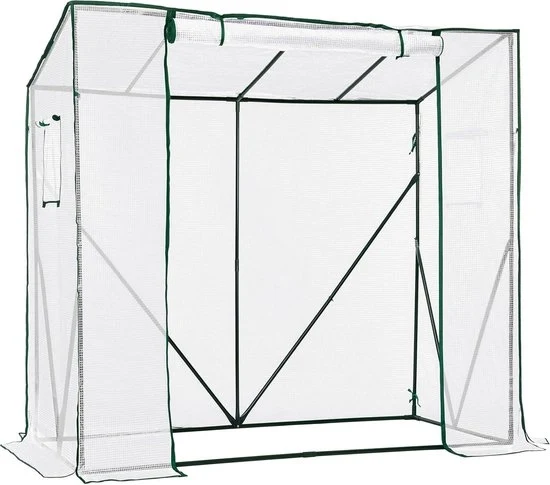 Tomatenkas, foliekas, tomatenkas balkon, tomatenkas, stabiel, 200 x 77,5 x 149/170 cm, met PE roosterfolie en verrekijker, schuin dak, tuin, wit