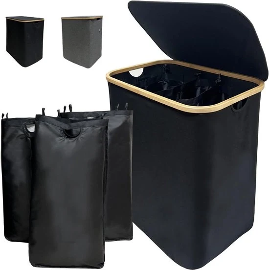 Asciugamano pieghevole con contenitore lavaggio separabile - 160 litri - contenitori di stoccaggio - set di risciacquo in bambù - tessuto impermeabile Oxford - risciacquo nero