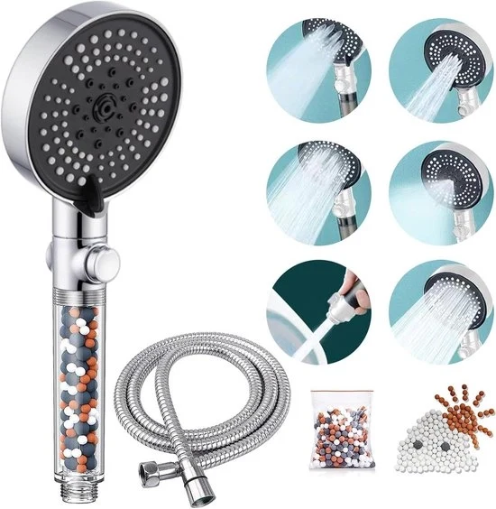 Douchekop ad alta pressione con tubo 15 m - Anti-limacciose - Ecosostenibile e verniciato a cromatura argentea