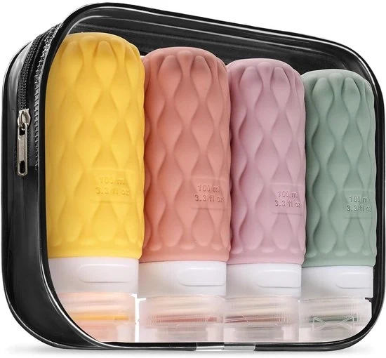 Set di contenitori per viaggio - Contenitori silicone portatili per articoli da toeletta - 4 pezzi - 100 ml