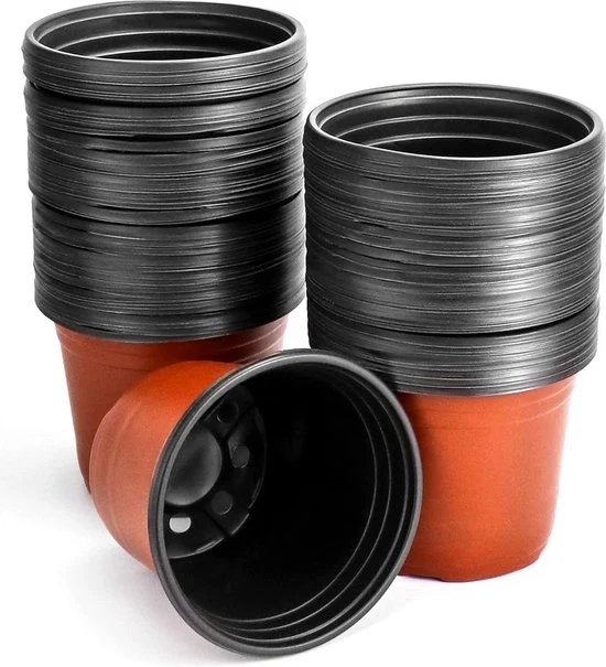 Set di 100 vasi in plastica per piante con più fori di drenaggio - 15 cm - per semi di succulente fiori interni e balcone - Grande scelta di vasi per piante.