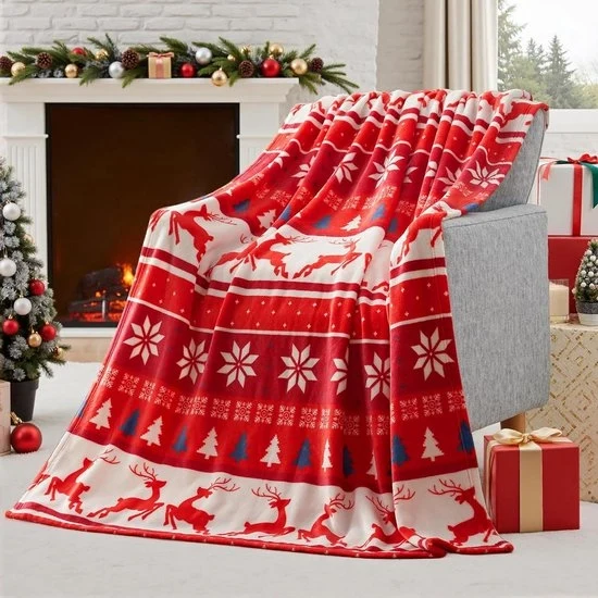 Cuscino di plaid morbido - 1 pezzo - rosso - flanella - 127 x 152 cm