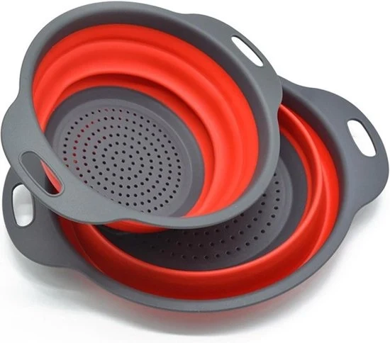 Vergiet opvougbile - 2 pezzi - set di setole in silicone rosso - spazio risparmiante - setola per cucina - pieghevole - setola per pastasciutta - lavaggio verdure e frutta - 2 misure con scatola di colori Vergiet
