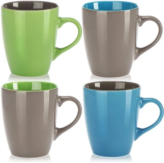 Tazze da caffè a tre colori - Stile e sostenibilità - Set da 4 - Grigio, Blu, Verde - Ceramica