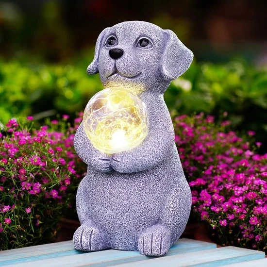 Statua di Cane con Pannelli Solari - Decorazione Giardino e Figura da Sala per Ogni Occasione