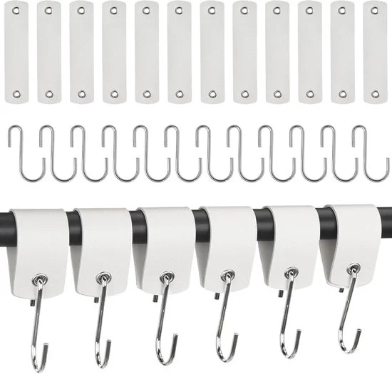 Hanger con fibbia in pelle - 12 pezzi - bianco - metallo