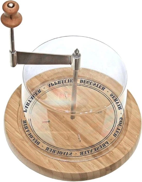 Piatto di formaggio in legno beige, maniglia e base per formaggio da 183 x 183 x 247 cm