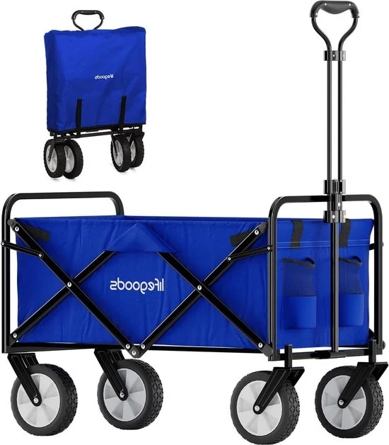 Carrello pieghevole per bambini - carrello da giardino con carrello - carrello trasportabile pieghevole - carrello da spiaggia pieghevole fino a 80 kg - 94 litri - 98 x 45 cm - blu