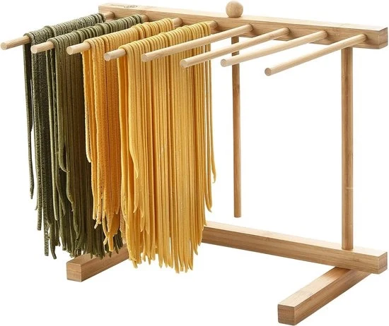 Pasta Asciugacapelli in Bamboo con Parete di Trasferimento e Barre - Facile da Trasferire per l'Asciugatura del Pasta - Progettazione Speciale da Appendere per il Grande Deposito di Pasta