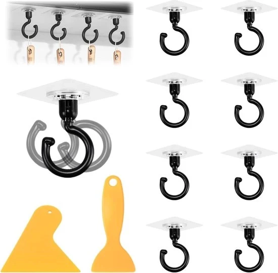 Haken autoadesivi 8 in 1 - Resistenti - Rotativi 360 gradi - Autoadesivi - Grandi chiodi da parete autoadesivi - Impermeabili - Haken per soffitto in plastica autoadesivi