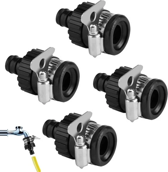 Adattatore di rubinetto universale - adatto per diverse rubinetti - 4 pezzi - nero