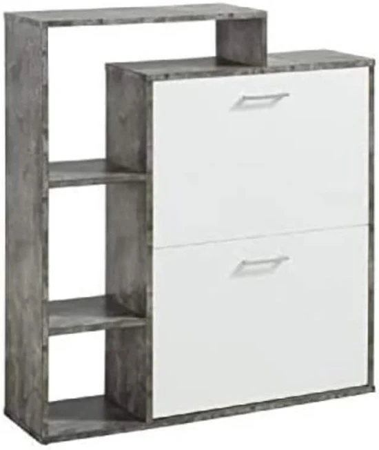 Cassettone per scarpe - Bianco e decorazione in cemento - 1 pezzo - L 86 cm