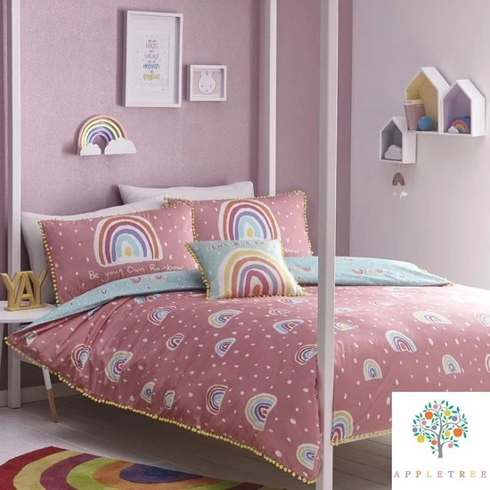 Dekbedovertrek con Disegno Arcobaleno - Divertente e Colorato - 1 pezzo - 100% Cotone - Unifamiliare