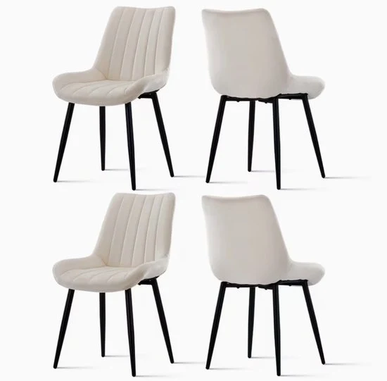 Set di Sedie da Cucina da 4 pezzi – Rivestimento in Velluto – Schienale Alto – Supporti in Metallo