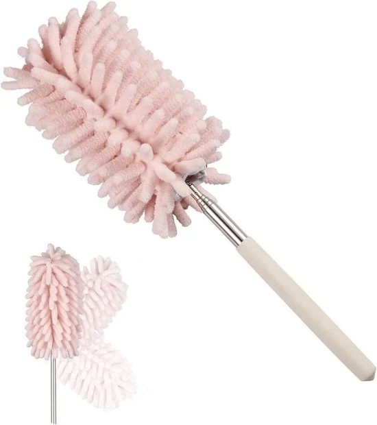 Plumeau estensibile e pieghevole lavabile per auto ufficio - Microvezelstof telescopio piccolo con prolunga (29-76 cm) - ragnatele rosa bol roteante