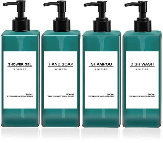 Set di dispensatore di sapone elegante - 4 pezzi - verde - plastica - 15,5 cm