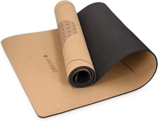Mat di yoga con superficie anti-slip in cura del legno - Mat di allenamento per yoga e pilates - 183 x 61 x 5 cm - Linee