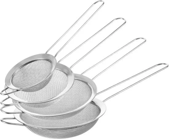Set di 4 Colapasta in Acciaio Inox – Fino Setola con Maniglione Rafforzato – 4 Grandezze – Per la Scolatura di Pasta, Quinoa e Verdure
