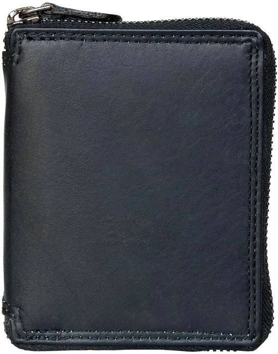 Portafoglio RFID in pelle - Unisex - Nero - Cerniera metallica