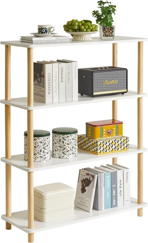 Libreria a 4 livelli in legno aperto - soluzione di archiviazione moderna - bianca - multifunzionale