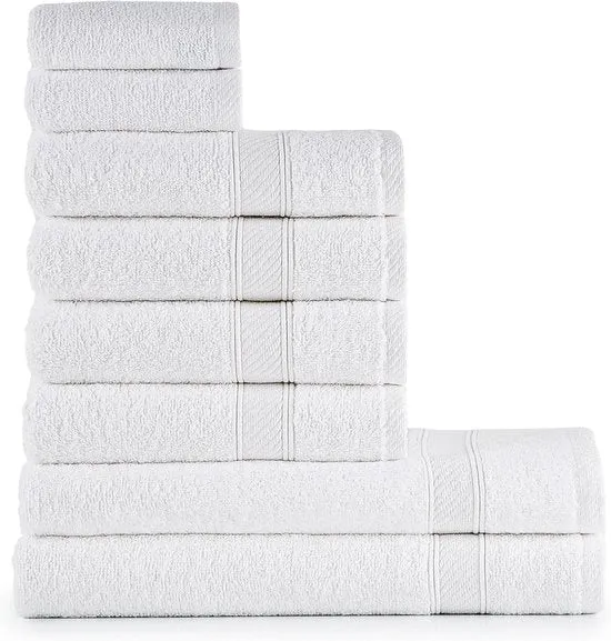 Set di asciugamani 8 pezzi - bianchi, 100% cotone, asciugamani da bagno e da mano assorbenti di lusso