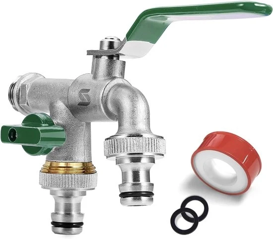Doppia valvola esterna da 1 2 pollici in ottone con 2 connessioni resistente al gelo inclusa colla sigillante e connettori di tubo verde