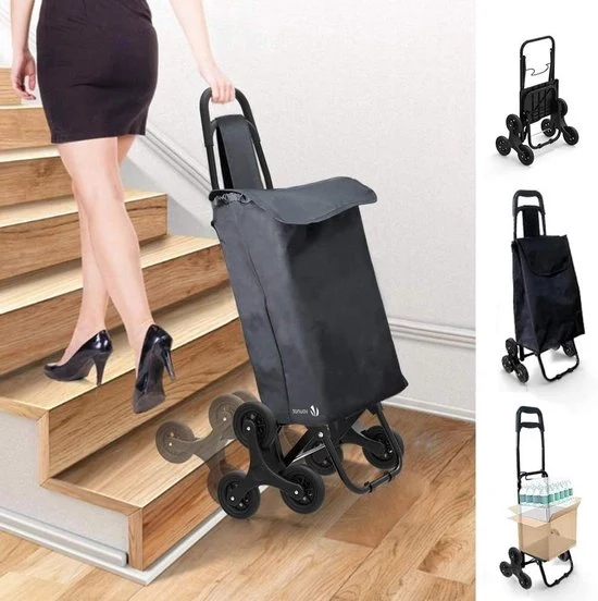Carrello di Cucina Inclinabile - 6 Ruote - Adatto per Scale - 30L - Nero