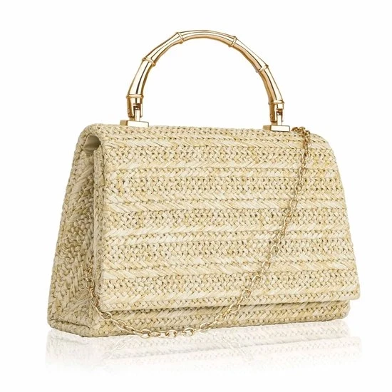 Borsa a mano con manico in bambù - stile boho - 1 pezzo - dimensioni 18 x 12 x 6 cm