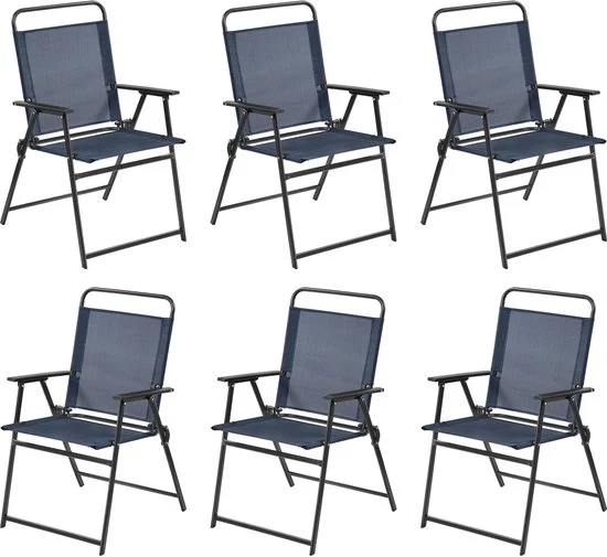 Set di 6 sedie a sdraio, sedie da giardino, sdraio con schienale alto e braccioli, sedie da terrazza, fino a 100 kg sostenibile, blu marino