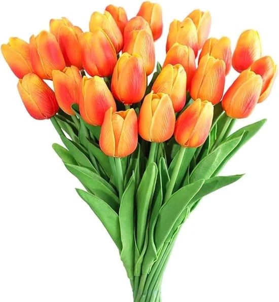 Set di 30 Tulipani Artificiali – Tulipani in Latex – Finte Fioriture Realistiche per Decorazione – Arancione