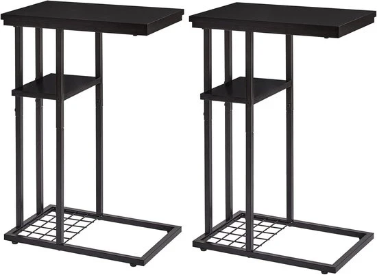 Set di 2 tavolini supplementari a forma C - moderno - nero - con 2 livelli - 40 x 26 x 61,5 cm