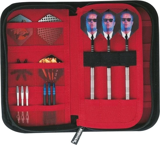 Cassa per Dardi Maxi Portafoglio - Capacità di Riposo Elastico - 14 Tasche per Accessori - Nero Argento Rosso - Chiusura a 3 Slittini
