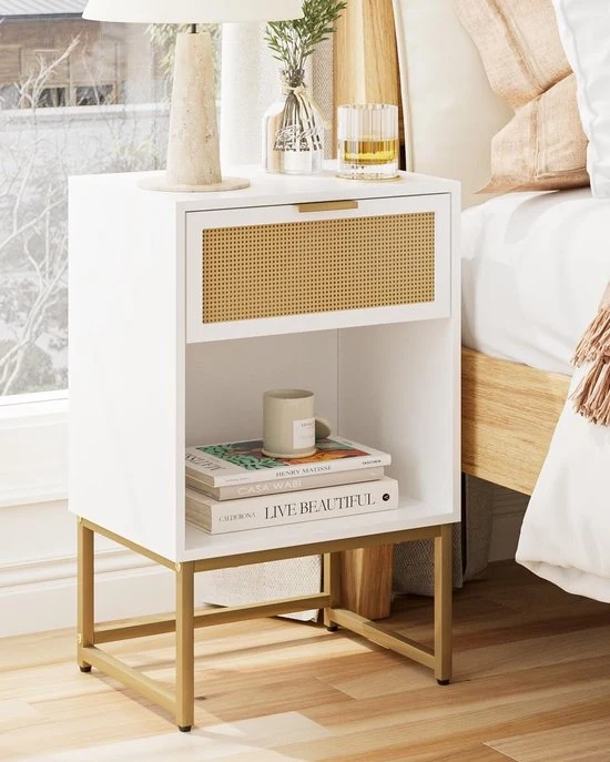 Nottorno moderno in rattan - 1 pezzo - bianco