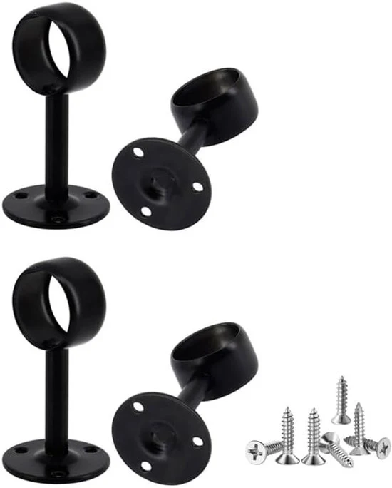 Ganci per tenda da soffitto in acciaio inossidabile nero - fissaggio alla parete - 4 pezzi