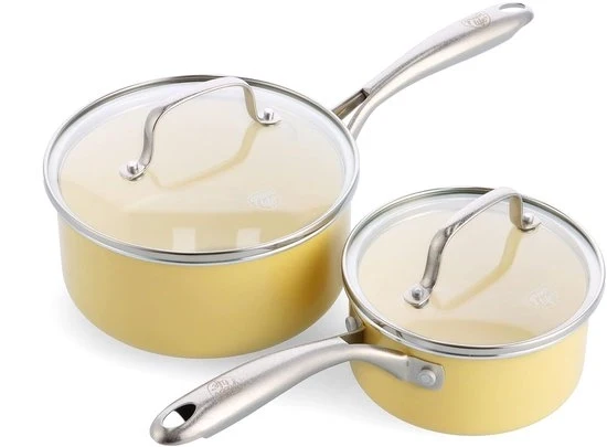 Set di padelle in ceramica antiaderente - 14 cm & 18 cm - Giallo - Senza PFAS