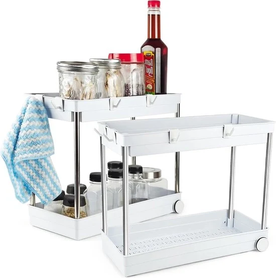 Organizzatore per lavastoviglie in alluminio inox - 2 piani - 2 pezzi - organizzatore per lavastoviglie con 4 ganci - organizzatore per lavastoviglie inferiore per detergenti