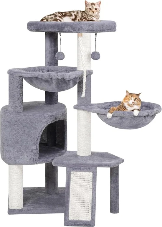 Cat Tree con Pali di Grattugia - Centro di Attività per Gatti - 1 pezzo - Grigio - Legno