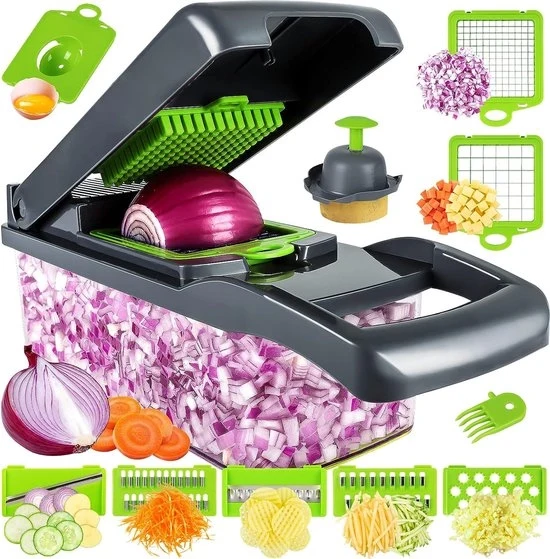 Manicuretti per verdure - Affettatrice di aglio - Affettatrice di cipolle - Affettatrice di verdure a mano - Affettatrice a mano con funzione di moina - Manicuretti per verdure manuali - Must have per la cucina!