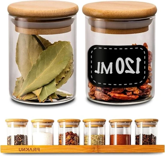 Set di 6 contenitori per spezie 120 ml - con raccordo e etichette - Stivato - Resistenze alla lavastoviglie - Organizzazione della cucina - Spezie, erbe e tè Contenitori per spezie