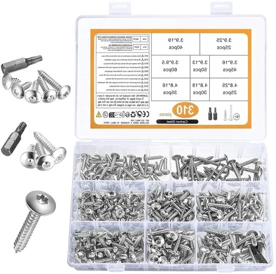Set di viti in legno da assemblaggio 310 pezzi viti a testa piatta viti a croce viti per hardware viti in acciaio carbonio per macchine viti per mobili gesso pannelli di porta e finestra (argentato)