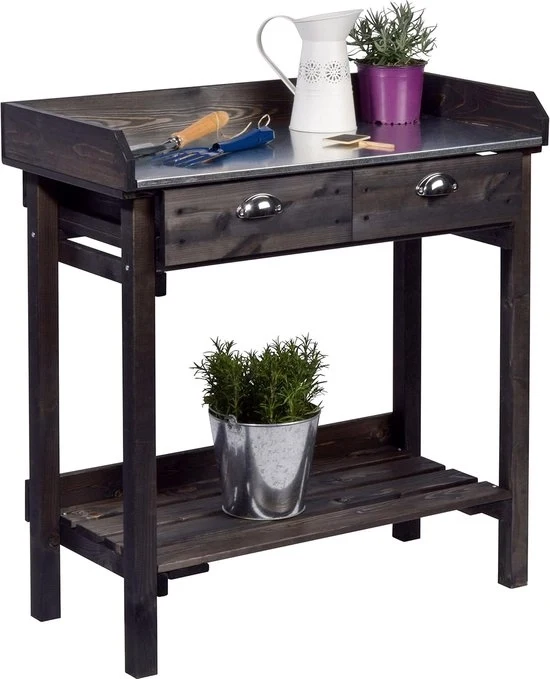 Tavolo per piante con 2 ripiani - multifunzionale - 1 pezzo - nero - legno di cedro massiccio - 79 x 39 x 90 cm