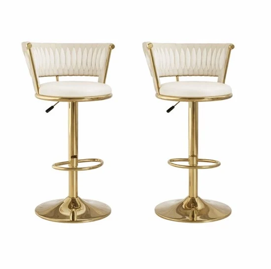 2 x Sedili con Ruote 360° - Alta Spalliera - Rivestimento in Velluto e Struttura in Metallo - 80-100 cm - Design Ovale Elegante per Cucina - Sala da Pranzo o Bar