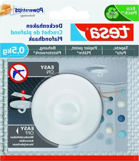 Plafondhaak per self-adesivo per affissione - Decorazione di oggetti - Sospensione di figure mobili - Capacità di carico 05 kg - Plafondhaak per affissione adesivo in bianco