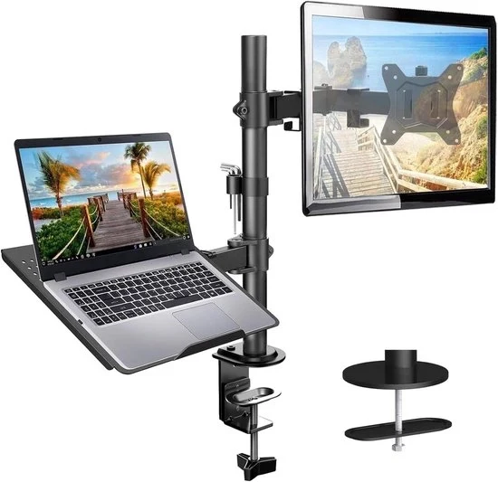 Sostegno per Monitor con Alimentazione per Laptop - Adatto per Schermi da 13 a 32 Pollici - 1 pezzo - Nero - Acciaio