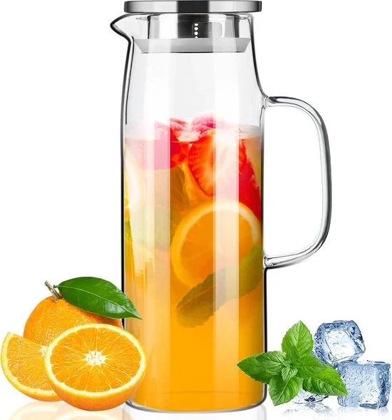 Caraffa in vetro con coperchio - 1,5 litri - adatta per acqua calda/fredda